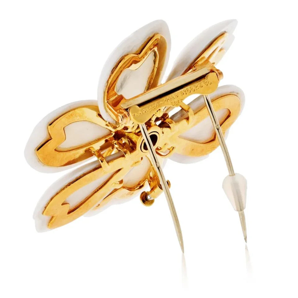 Van Cleef & Arpels 18K Yellow Gold Rose De Noel White Coral Large Model Brooch - The Back Vault