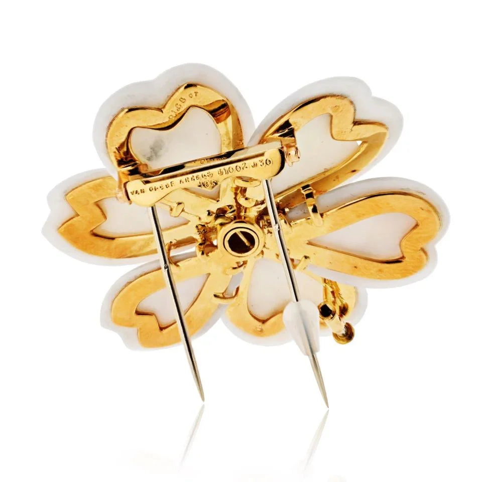 Van Cleef & Arpels 18K Yellow Gold Rose De Noel White Coral Large Model Brooch - The Back Vault