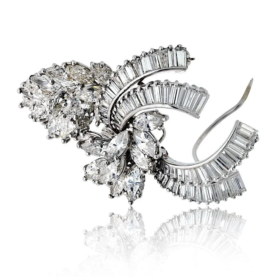 Platinum 18.00cttw Diamond Marquise And Baguette Cuts Brooch - The Back Vault