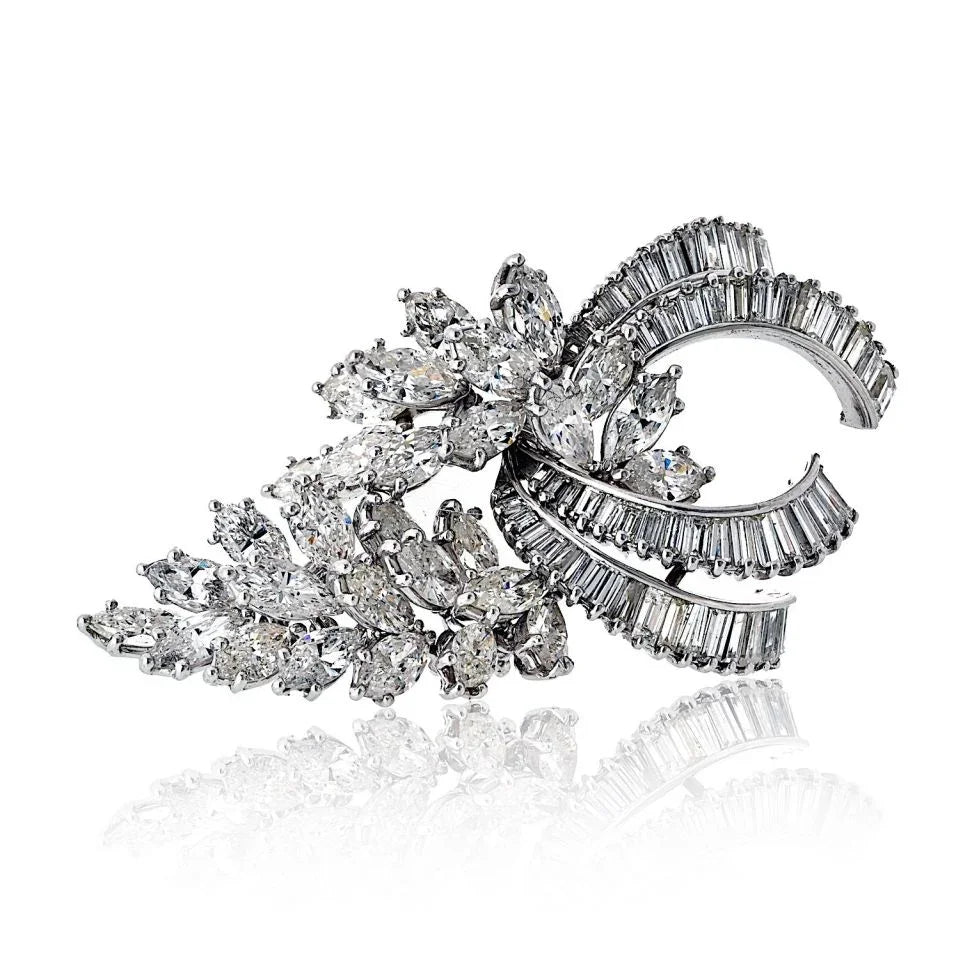 Platinum 18.00cttw Diamond Marquise And Baguette Cuts Brooch - The Back Vault