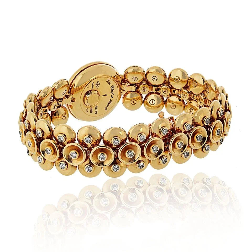 Van Cleef & Arpels 18K Yellow Gold Bouton D'or Medium Model Diamond Dial Watch - The Back Vault