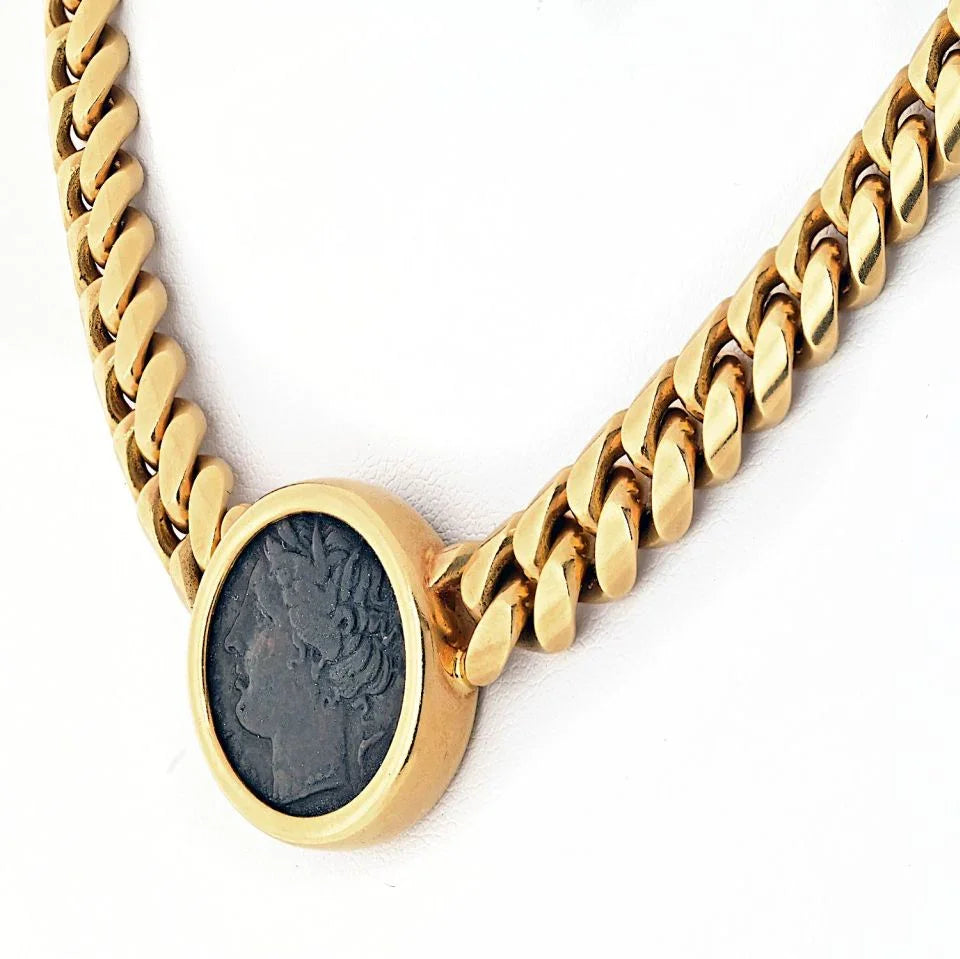 Bvlgari 18K Yellow Gold Monete Coin 4 BC Sicilian Greek Necklace - The Back Vault