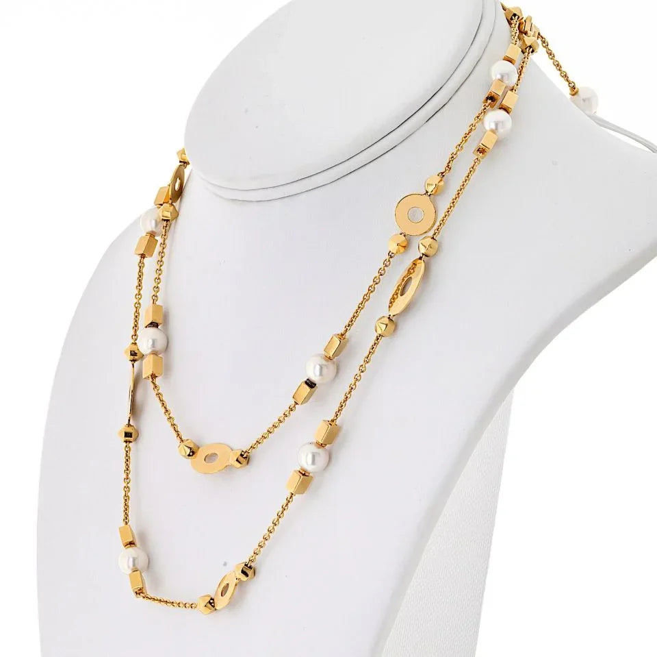 Bvlgari 18K Yellow Gold Lycea Pearl Chain 33 Inches Long Necklace - The Back Vault