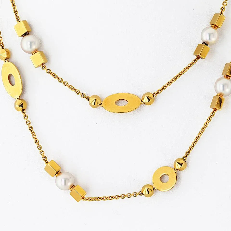 Bvlgari 18K Yellow Gold Lycea Pearl Chain 33 Inches Long Necklace - The Back Vault