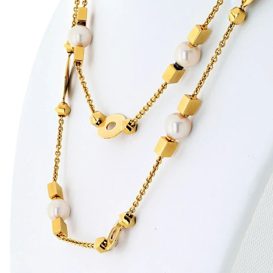 Bvlgari 18K Yellow Gold Lycea Pearl Chain 33 Inches Long Necklace - The Back Vault