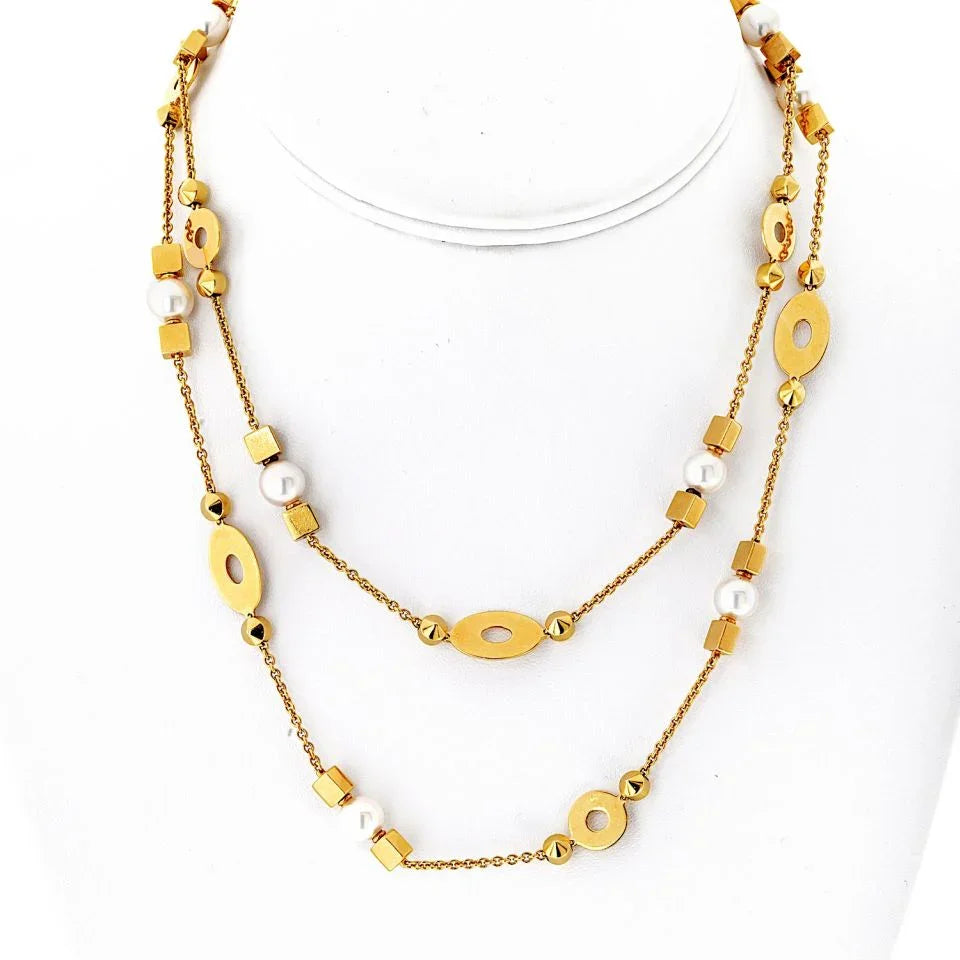 Bvlgari 18K Yellow Gold Lycea Pearl Chain 33 Inches Long Necklace - The Back Vault