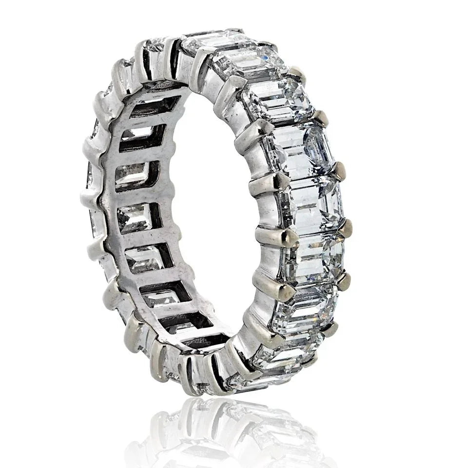 14K White Gold 7.00cttw Emerald Cut Diamond Eternity Band - The Back Vault