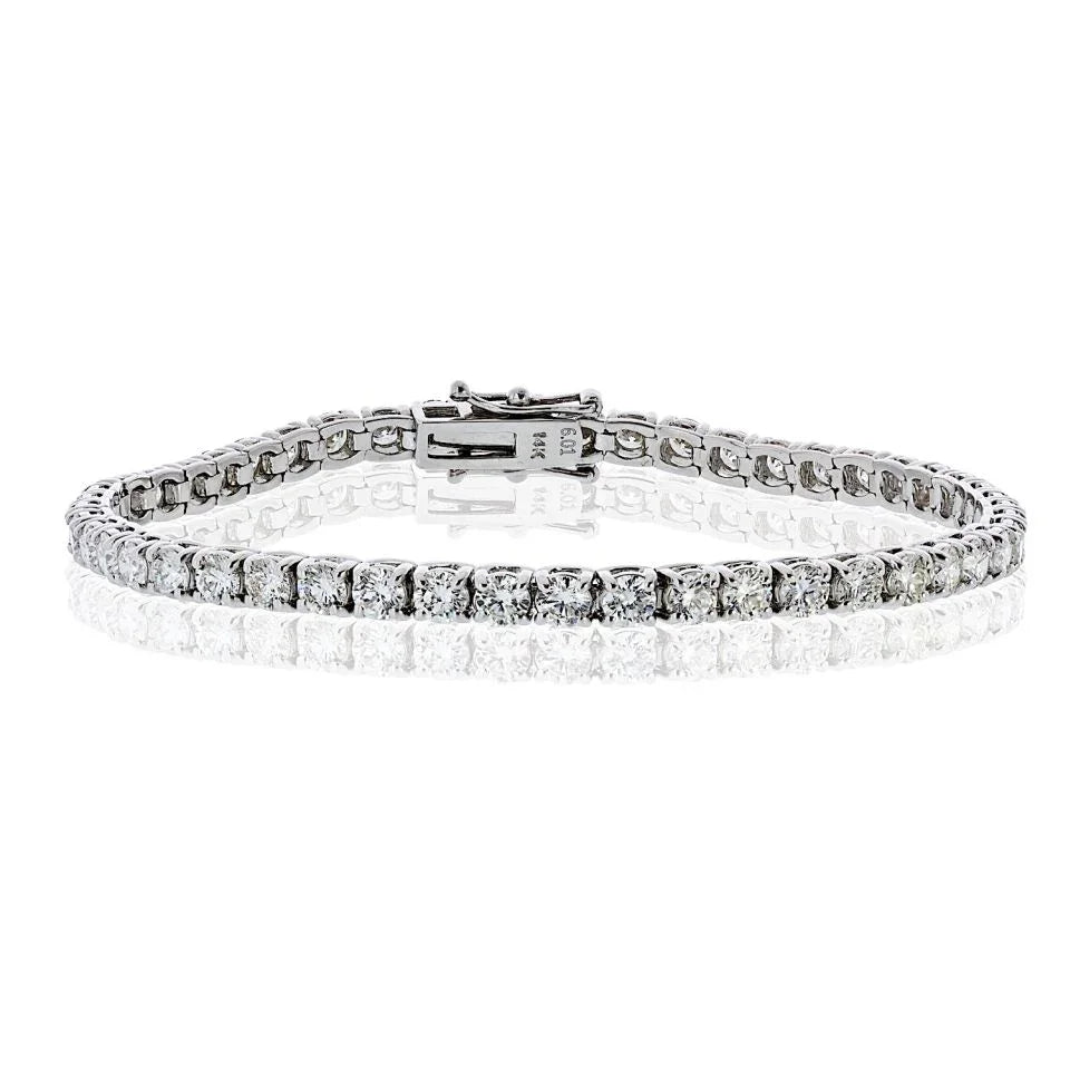 Tennis 14K White Gold 6.37cttw Round Diamond Bracelet - The Back Vault