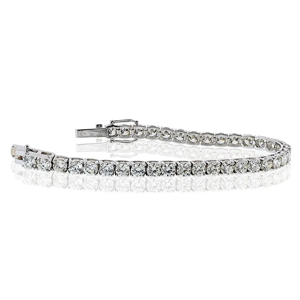 Tennis 14K White Gold 14.02cttw Round Cut Natural Diamond Tennis Bracelet - The Back Vault