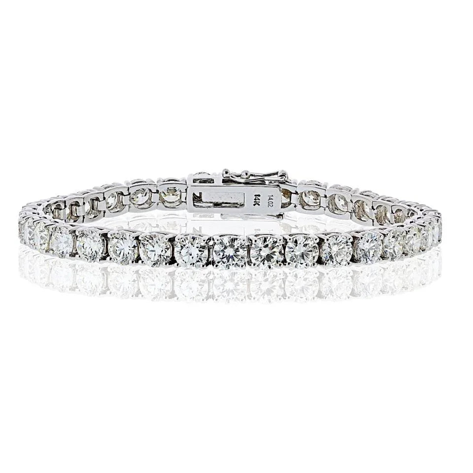 Tennis 14K White Gold 14.02cttw Round Cut Natural Diamond Tennis Bracelet - The Back Vault