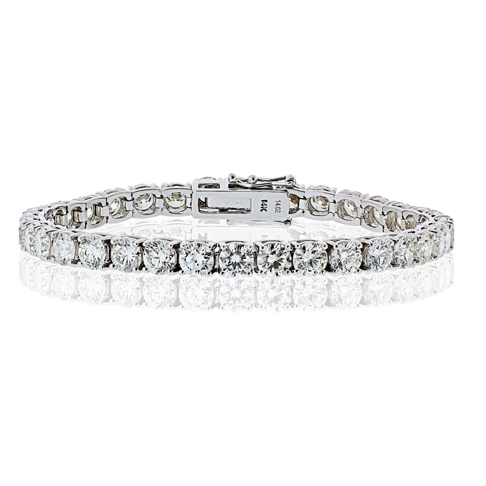 14K White Gold 14.02cttw Round Cut Natural Diamond Tennis Bracelet