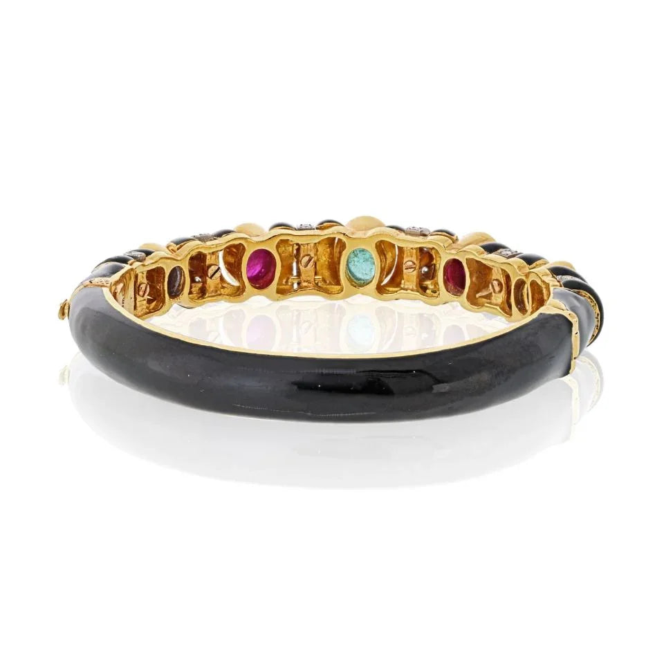 David Webb 18K Yellow Gold Black Enamel With Gemstones And Diamonds Bracelet - The Back Vault