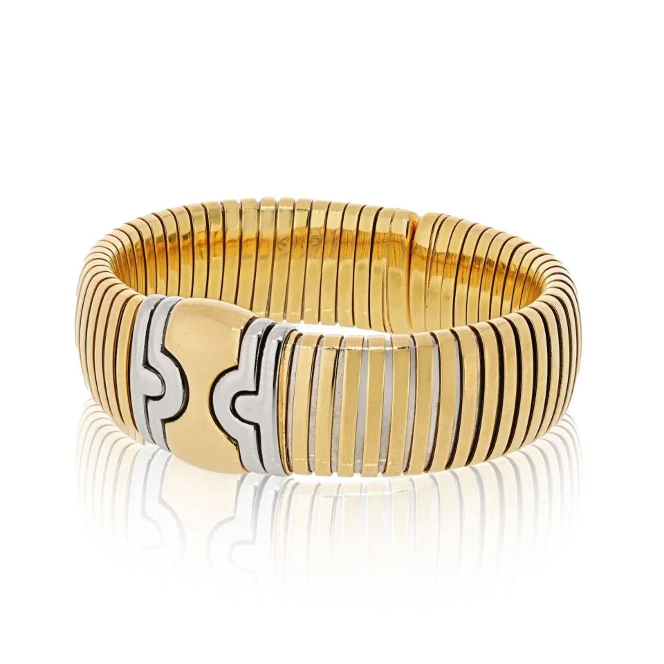Bvlgari Parentesi 18K Yellow Gold And Stainless Steel 1980's Cuff Bracelet - The Back Vault