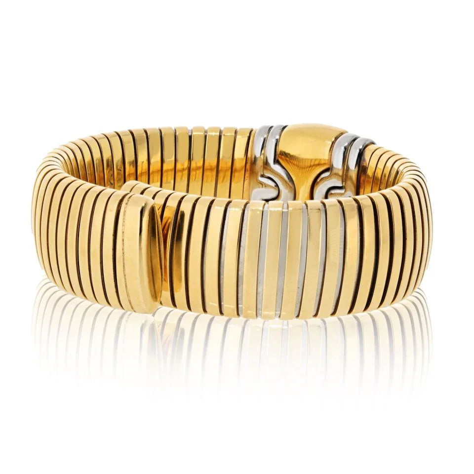 Bvlgari Parentesi 18K Yellow Gold And Stainless Steel 1980's Cuff Bracelet - The Back Vault