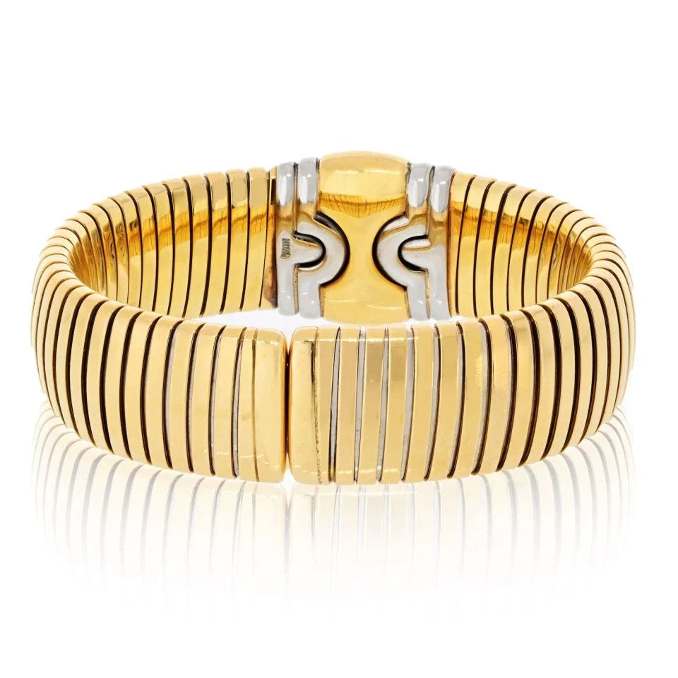Bvlgari Parentesi 18K Yellow Gold And Stainless Steel 1980's Cuff Bracelet - The Back Vault