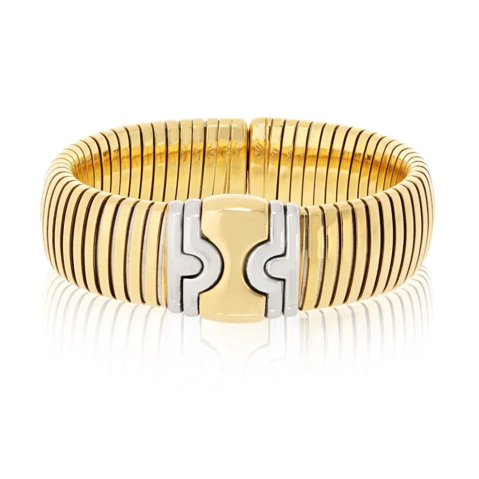 Bvlgari Parentesi 18K Yellow Gold And Stainless Steel 1980's Cuff Bracelet - The Back Vault