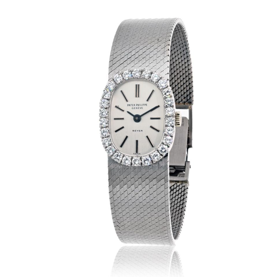 Patek Philippe 18K White Gold Vintage Diamond Bezel Oval Dial