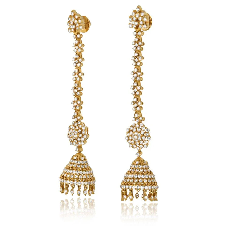 22K Yellow Gold Dangling Diamond Earrings - The Back Vault