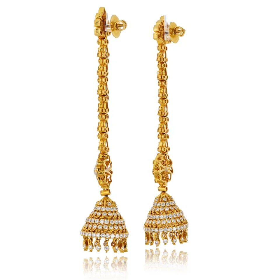 22K Yellow Gold Dangling Diamond Earrings - The Back Vault