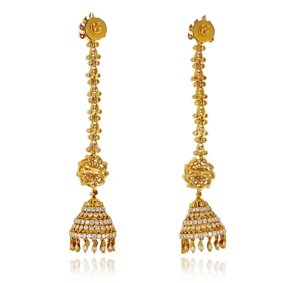 22K Yellow Gold Dangling Diamond Earrings - The Back Vault