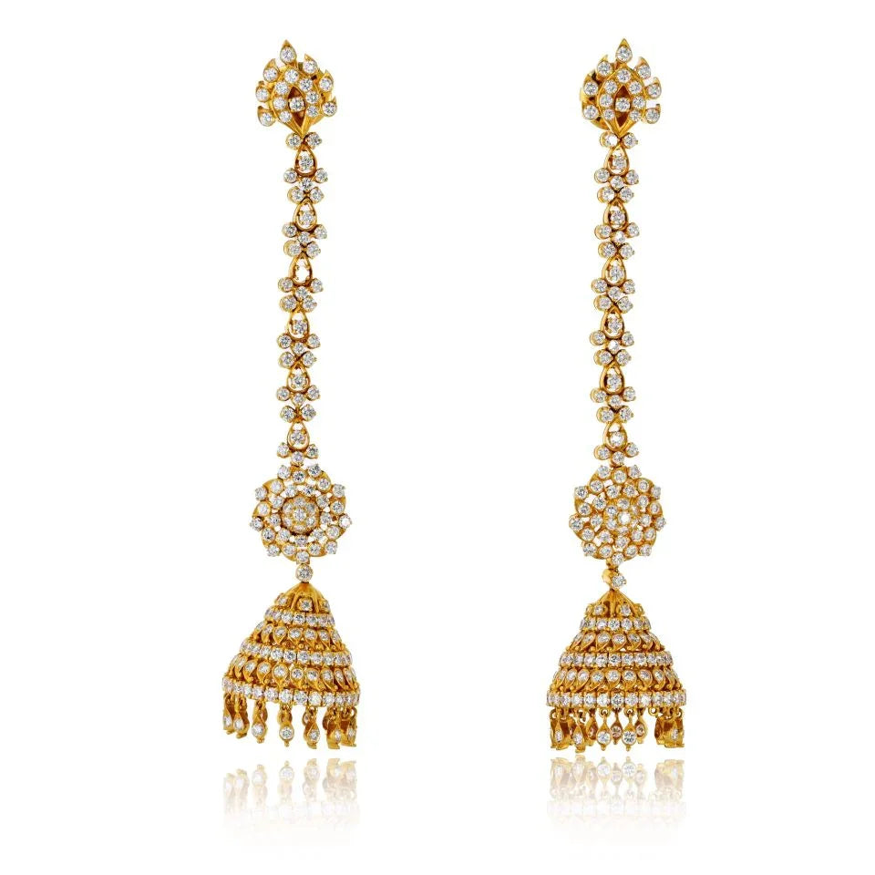22K Yellow Gold Dangling Diamond Earrings - The Back Vault