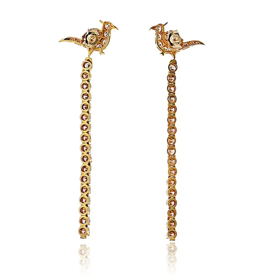 22K Yellow Gold 3.50cttw Diamond Drop Bird Tops Earrings - The Back Vault