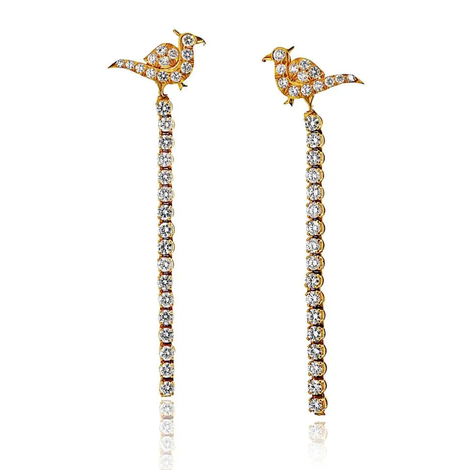 22K Yellow Gold 3.50cttw Diamond Drop Bird Tops Earrings - The Back Vault