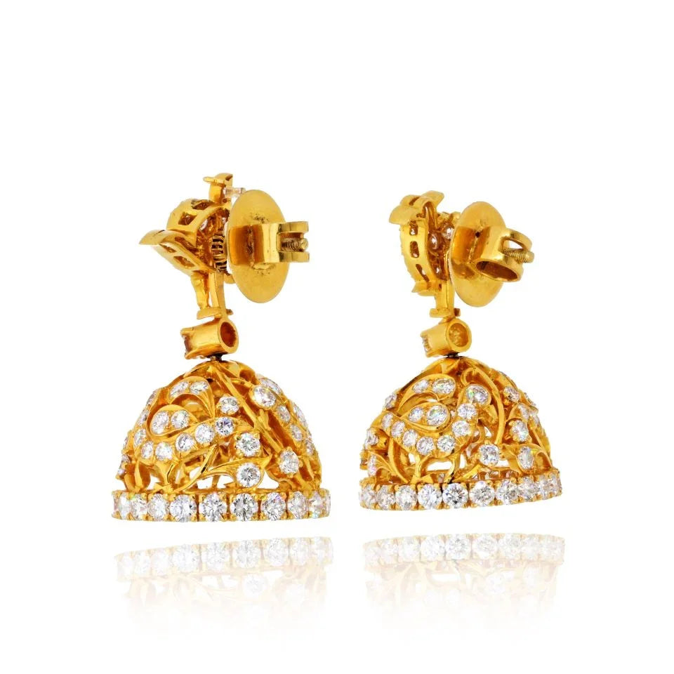22K Yellow Gold 9.00cttw Round Brilliant Cut Diamond Bird Bell Earrings - The Back Vault