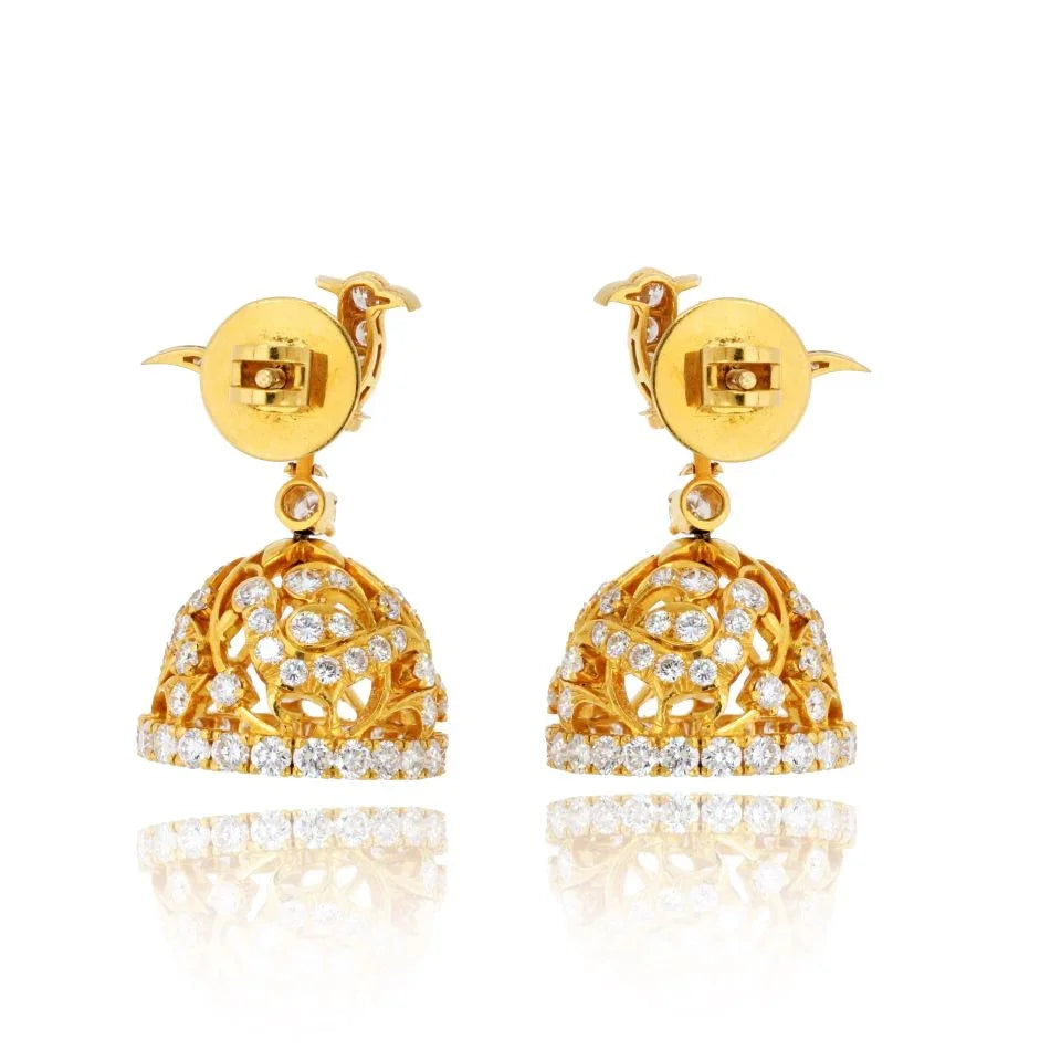 22K Yellow Gold 9.00cttw Round Brilliant Cut Diamond Bird Bell Earrings - The Back Vault