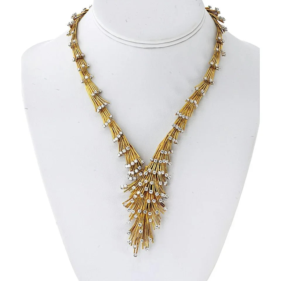 18K Yellow Gold Vintage Gold Spray Diamond Necklace - The Back Vault