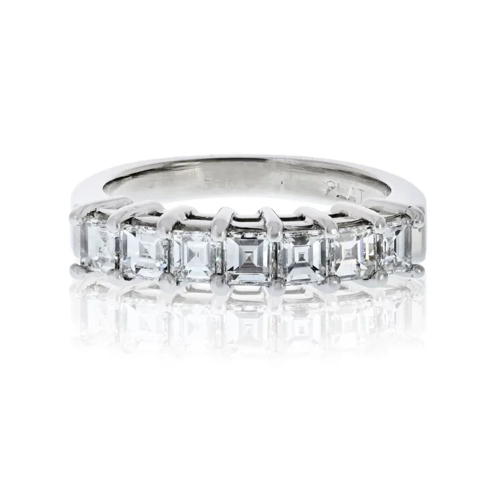 Platinum 1.75cttw Square Emerald Cut Diamond Wedding Band - The Back Vault