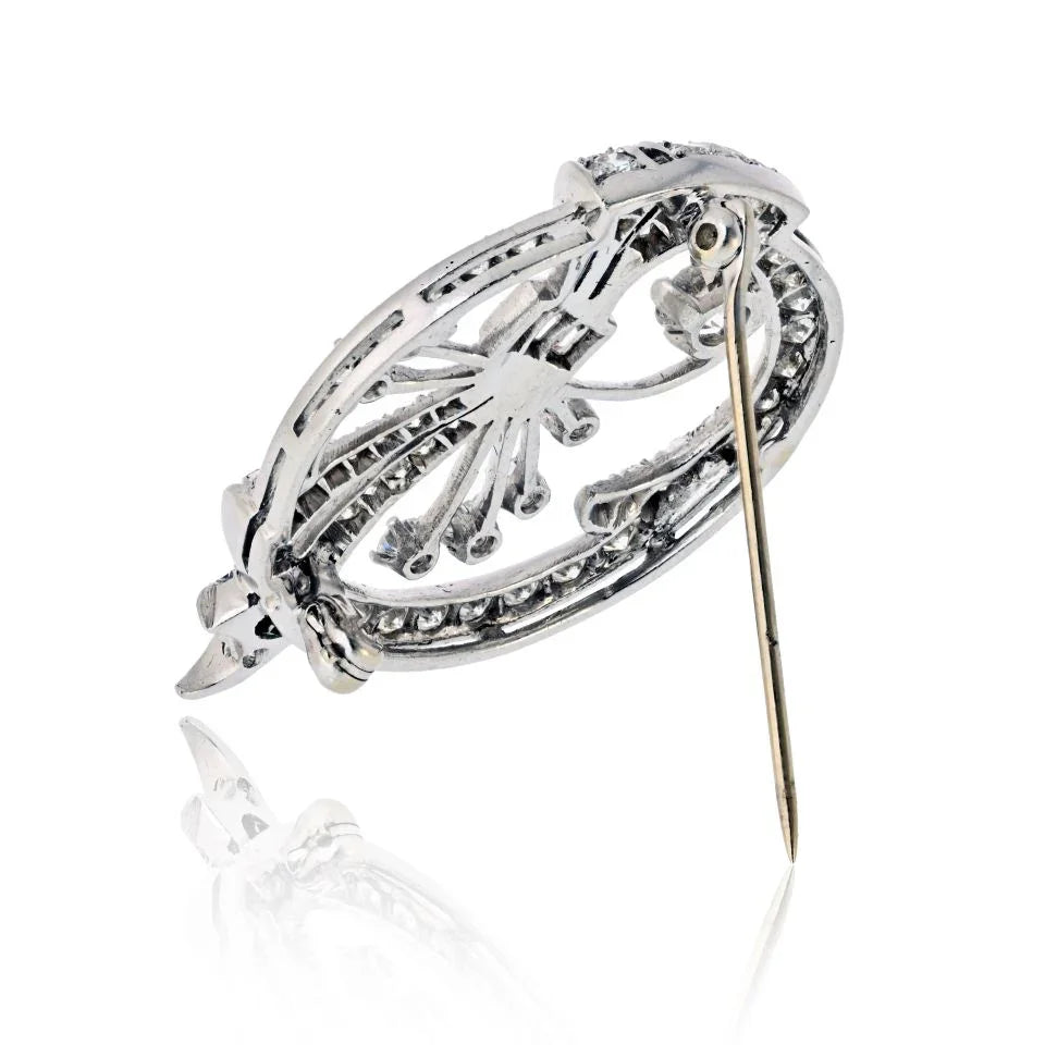 Platinum 4.00cttw Round And Baguette Cut Diamond Brooch - The Back Vault