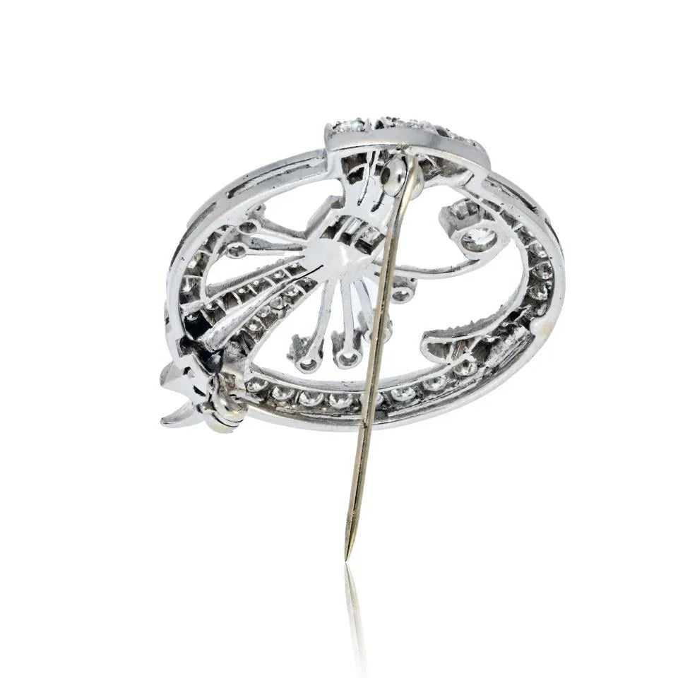 Platinum 4.00cttw Round And Baguette Cut Diamond Brooch - The Back Vault