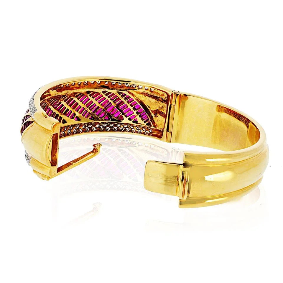 18K Yellow Gold Diamond And Ruby Bangle Bracelet - The Back Vault