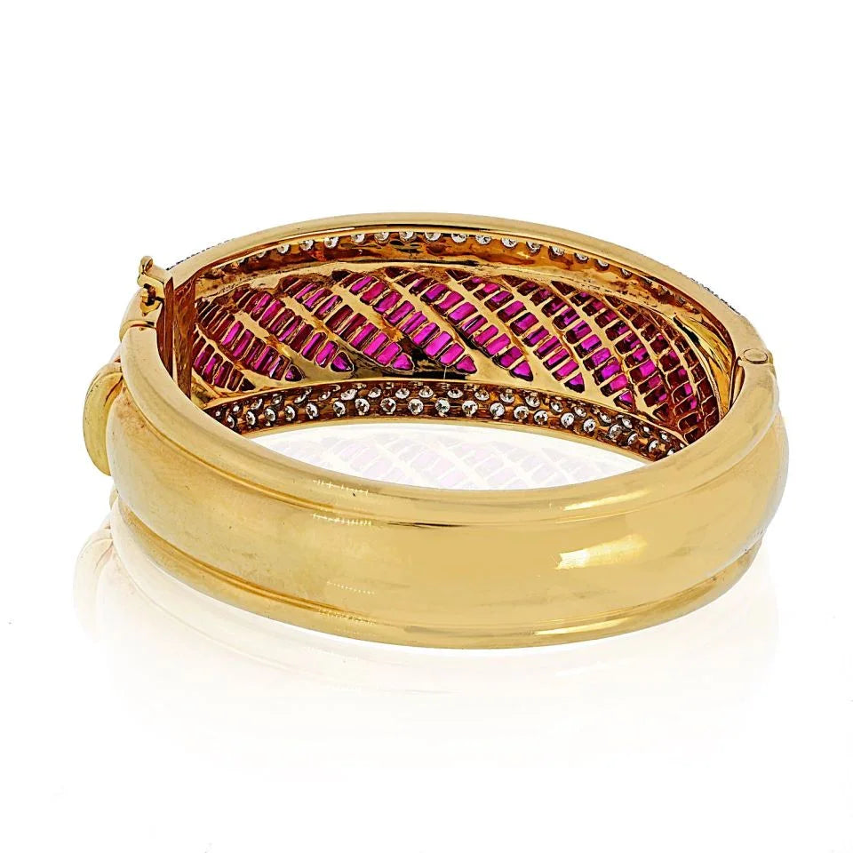 18K Yellow Gold Diamond And Ruby Bangle Bracelet - The Back Vault