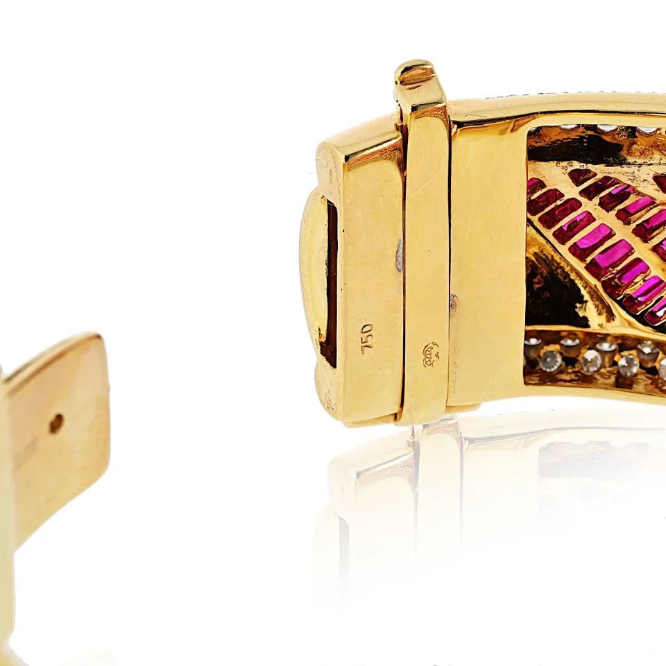 18K Yellow Gold Diamond And Ruby Bangle Bracelet - The Back Vault