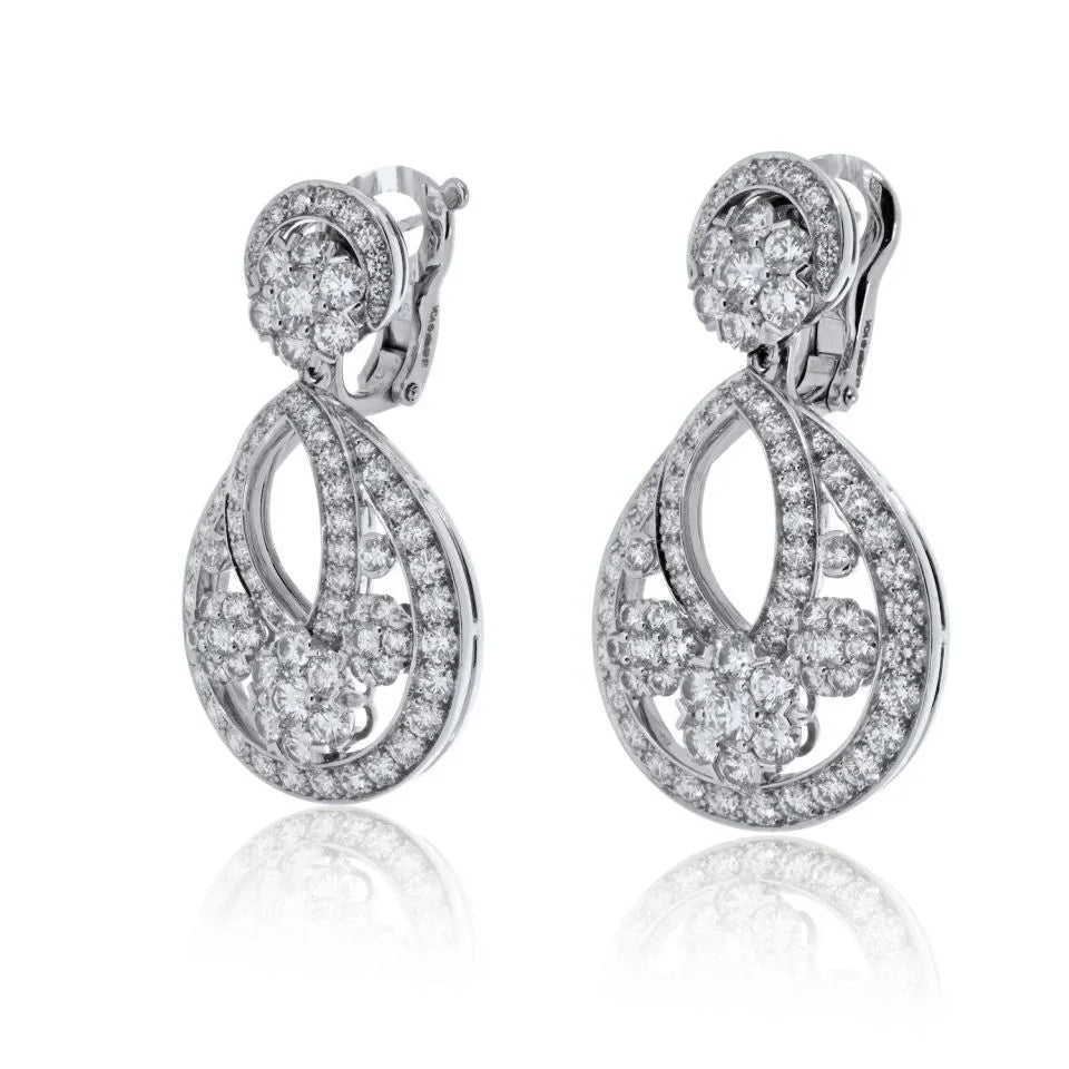 Van Cleef & Arpels Snowflake Platinum 6.70cttw Small Model Diamond Earrings - The Back Vault