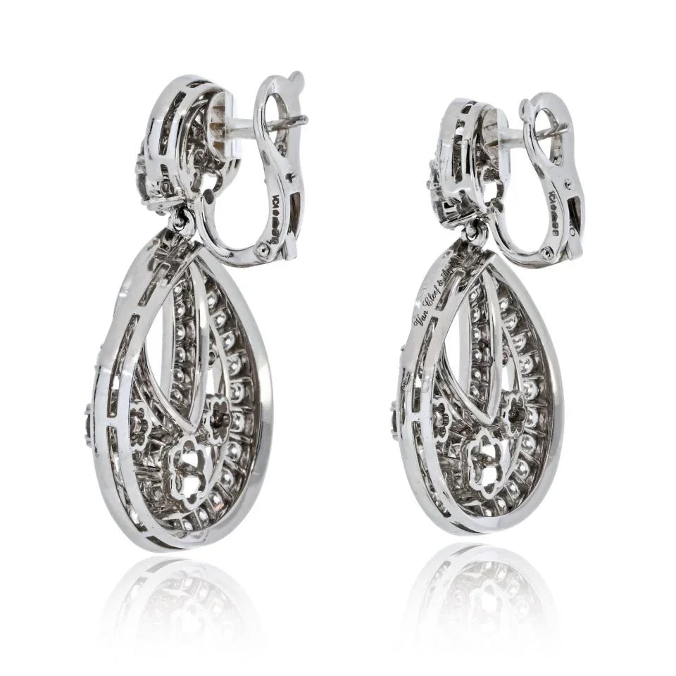 Van Cleef & Arpels Snowflake Platinum 6.70cttw Small Model Diamond Earrings - The Back Vault