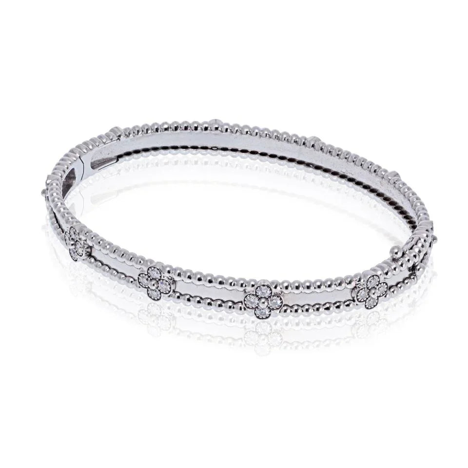 Van Cleef & Arpels 18K White Gold Perlee Clover Diamond Size S Bracelet - The Back Vault