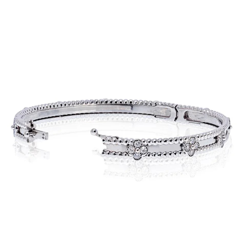 Van Cleef & Arpels 18K White Gold Perlee Clover Diamond Size S Bracelet - The Back Vault