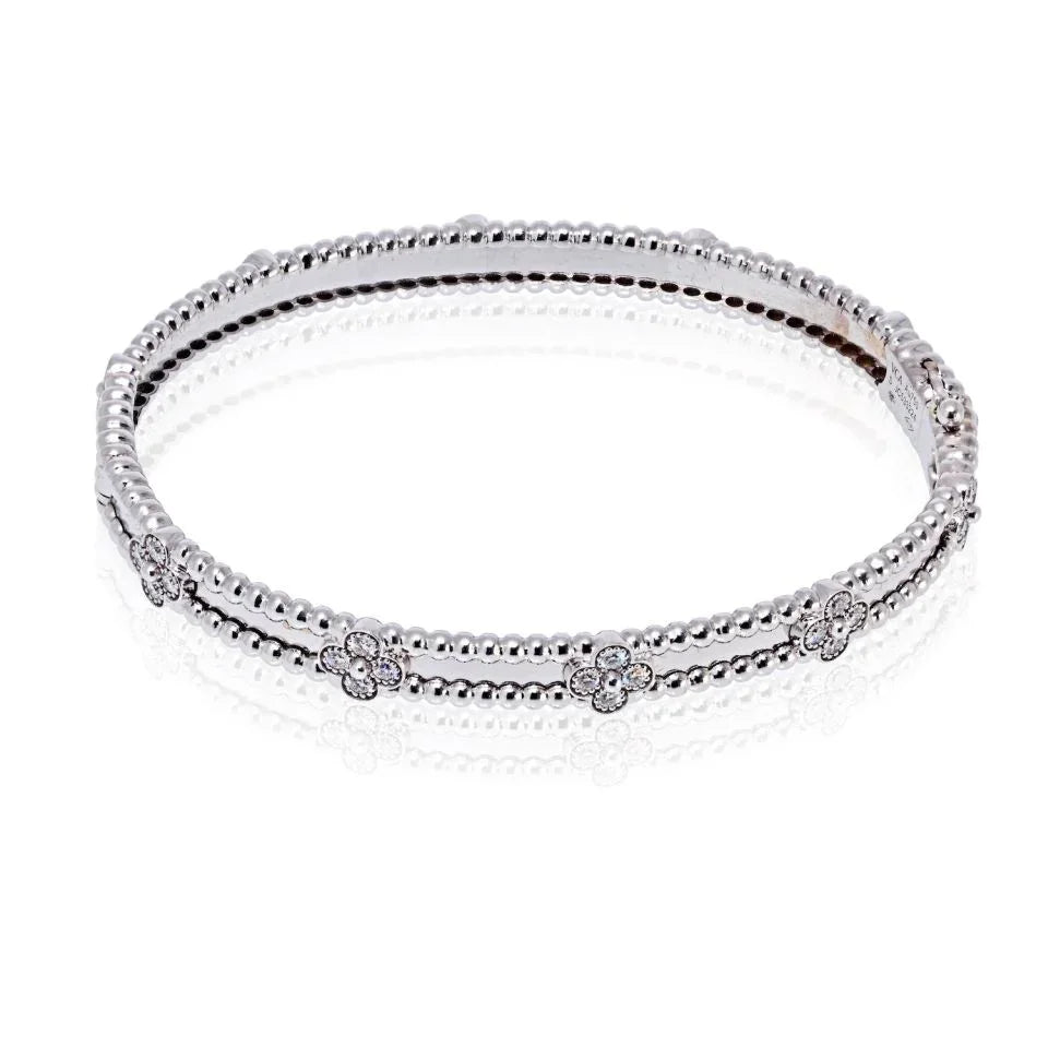 Van Cleef & Arpels 18K White Gold Perlee Diamond Clovers Size S Bracelet - The Back Vault