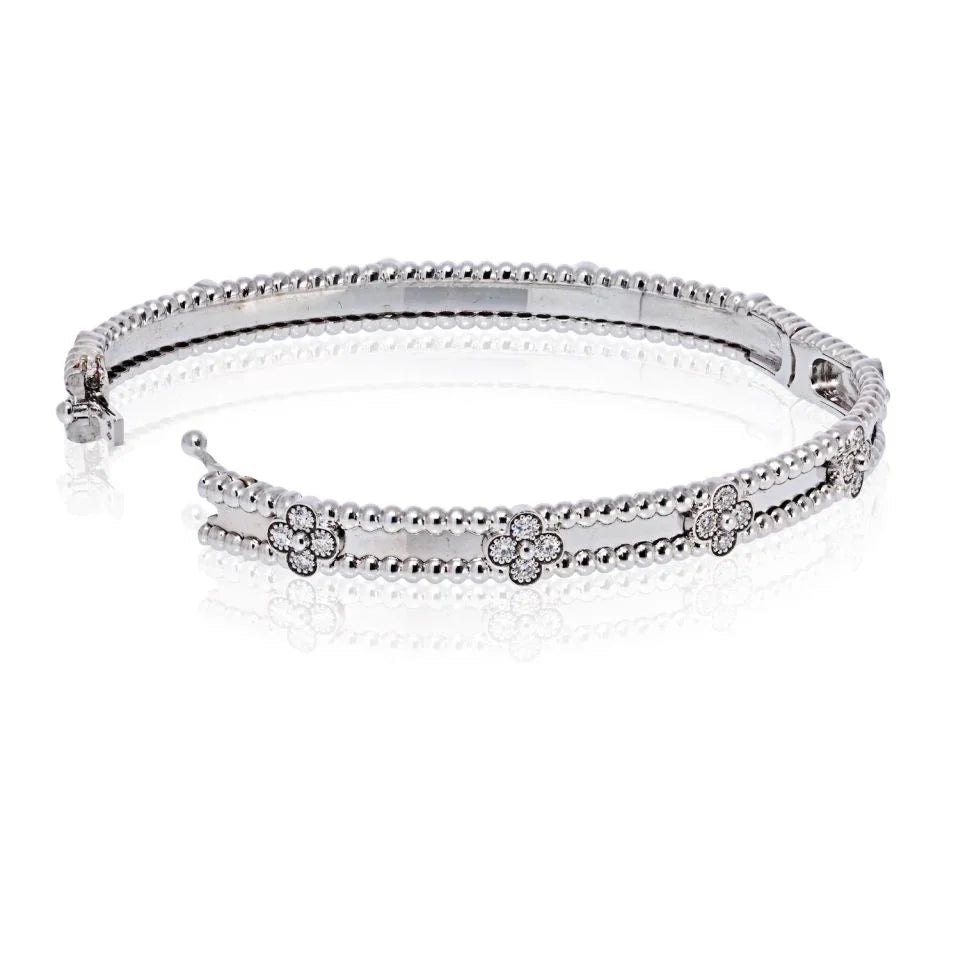 Van Cleef & Arpels 18K White Gold Perlee Diamond Clovers Size S Bracelet - The Back Vault
