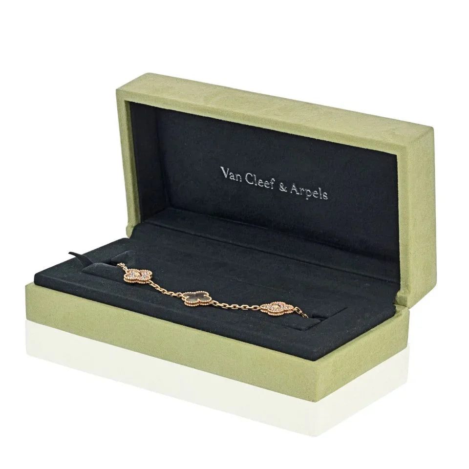 Van Cleef & Arpels Alhambra 18K Rose Gold Grey Mothr Of Pearl And Diamonds Bracelet - The Back Vault