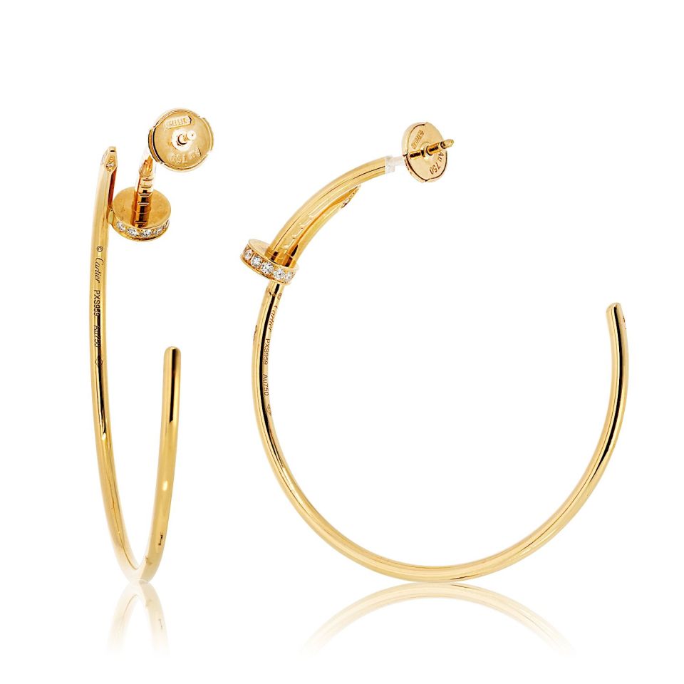 Cartier Juste Un Clou 18K Yellow Gold Hoop Diamond Tip Earrings