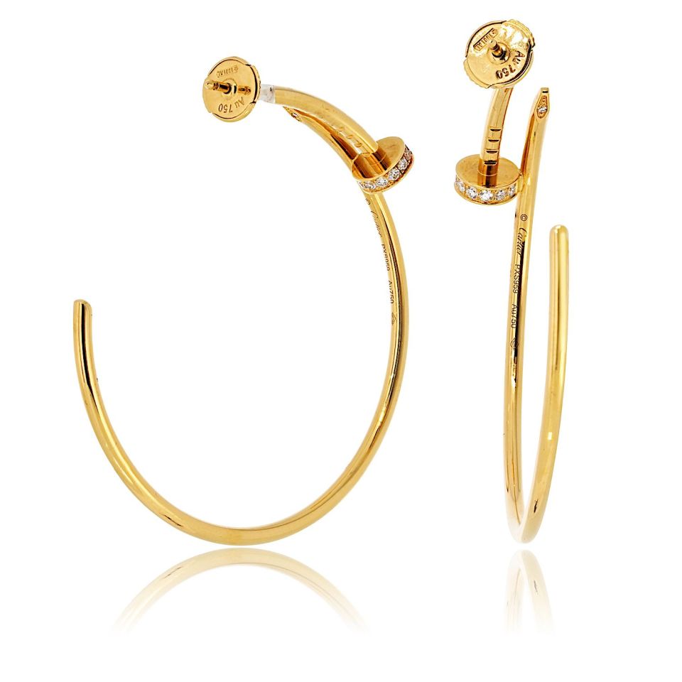 Cartier Juste Un Clou 18K Yellow Gold Hoop Diamond Tip Earrings