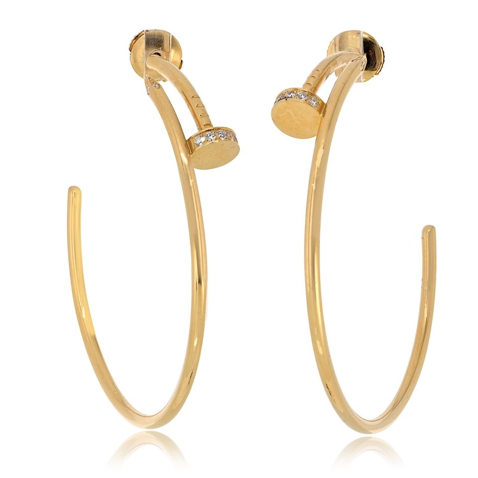 Cartier Juste Un Clou 18K Yellow Gold Hoop Diamond Tip Earrings