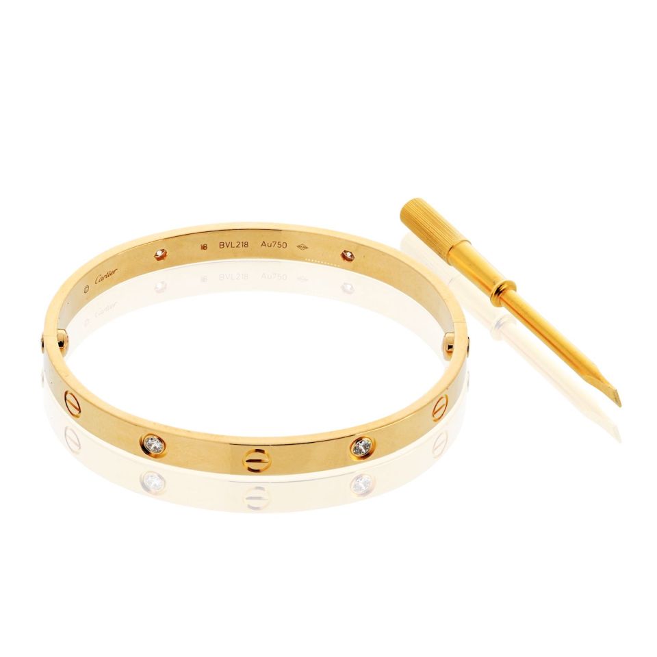 Cartier Love 18K Yellow Gold Size 18 4 Diamonds Bracelet