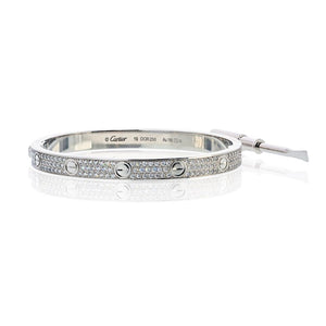 Cartier Love 18K White Gold Pave Diamonds Size 19 Bracelet