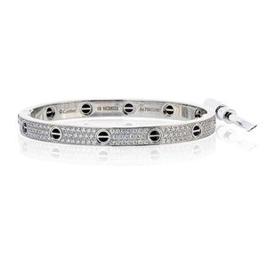 Cartier Love 18K White Gold Pave Diamonds and Ceramic Motifs Size 19 Bracelet
