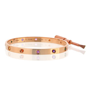 Cartier Love 18K Rose Gold Multicolored Gemstones Size 19 Bracelet